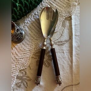 Sterling Silver (plated) and Dark Wood Salad Servers